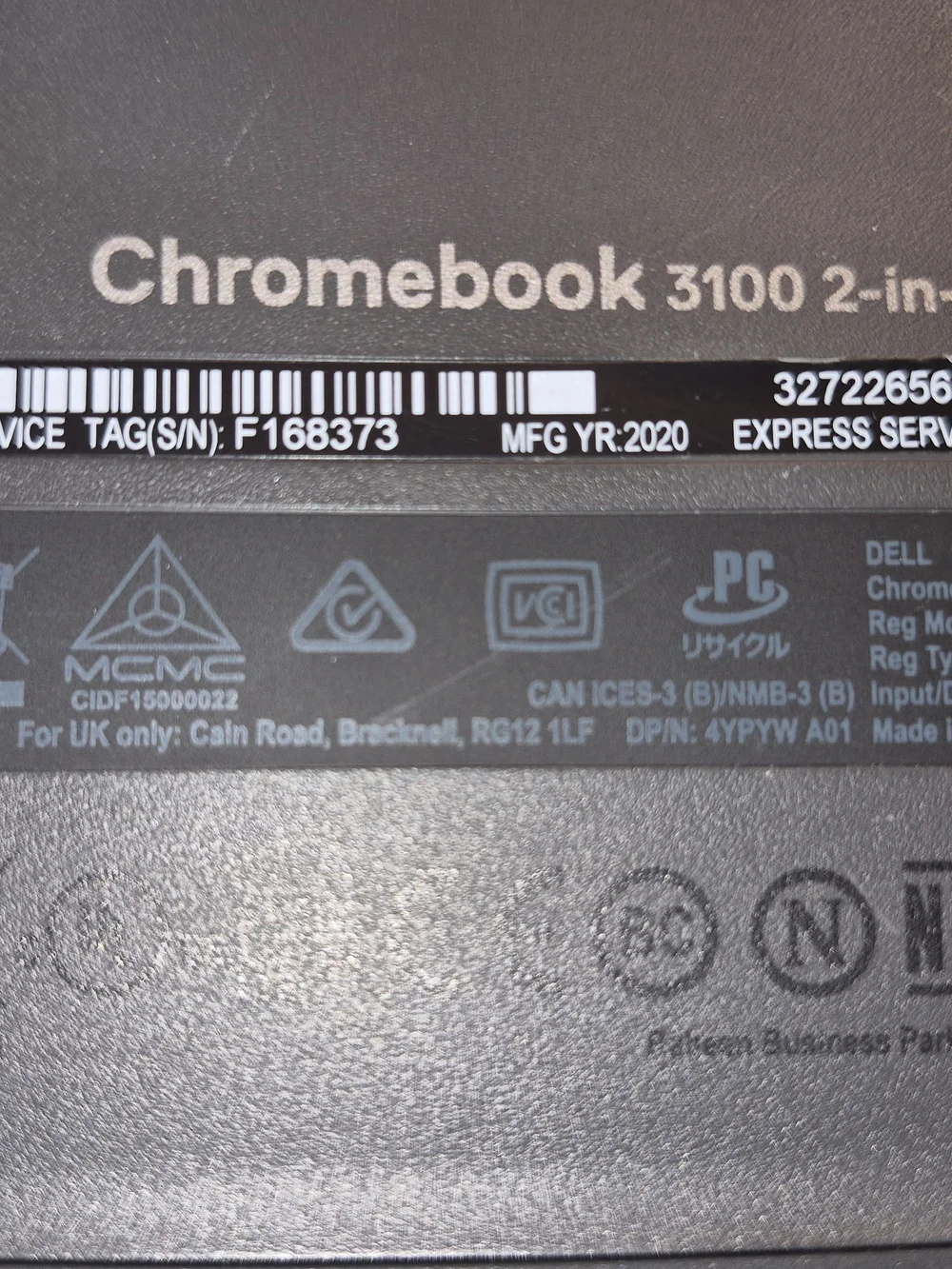 Dell Chromebook Laptop in Charcoal Gray